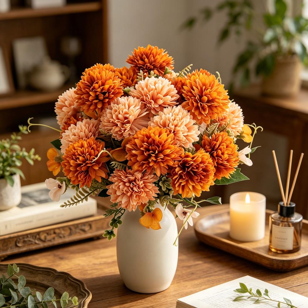 Artificial Flowers Silk Ball Chrysanthemum Outdoor Garden Wedding Bridal Bouquets Home Rome Table Yard Wreath Festival Diy Gifts