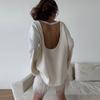 Cotton Pullover Overzie Sweater Women's Sexy Backless Loose Knit Sweater Round Neck Flared Sleeve Solid Color Pull Jumper Autumn/Winter 2025