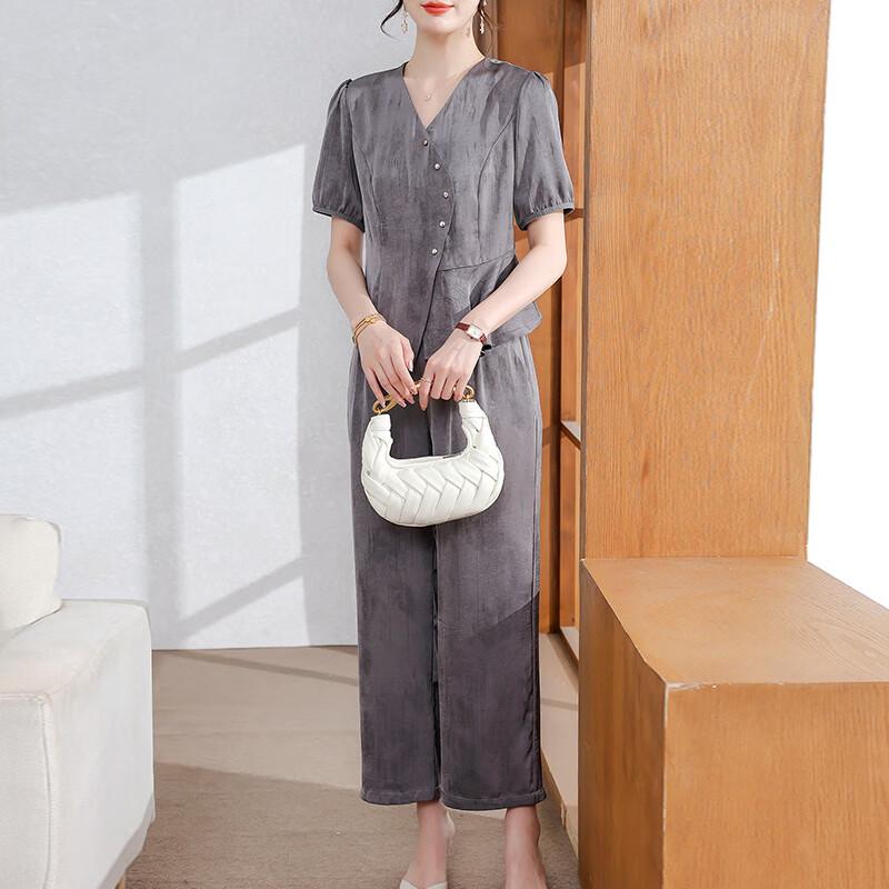 XUEXI Women s Chiffon Short Sleeve Top & Casual Pant Set 5XL