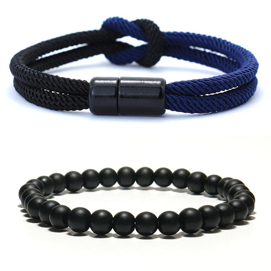 

2Pcs Classic Contrasting Color Bracelet Set For Men Grade A 4mm Cord Chain Braslet Ukrainian Flag Element Wrap Braclet Pulseria