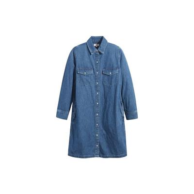 Levis Collared Cotton Versatile Denim Shirt Dress Women Dresses Denim-Blue 85793-0000