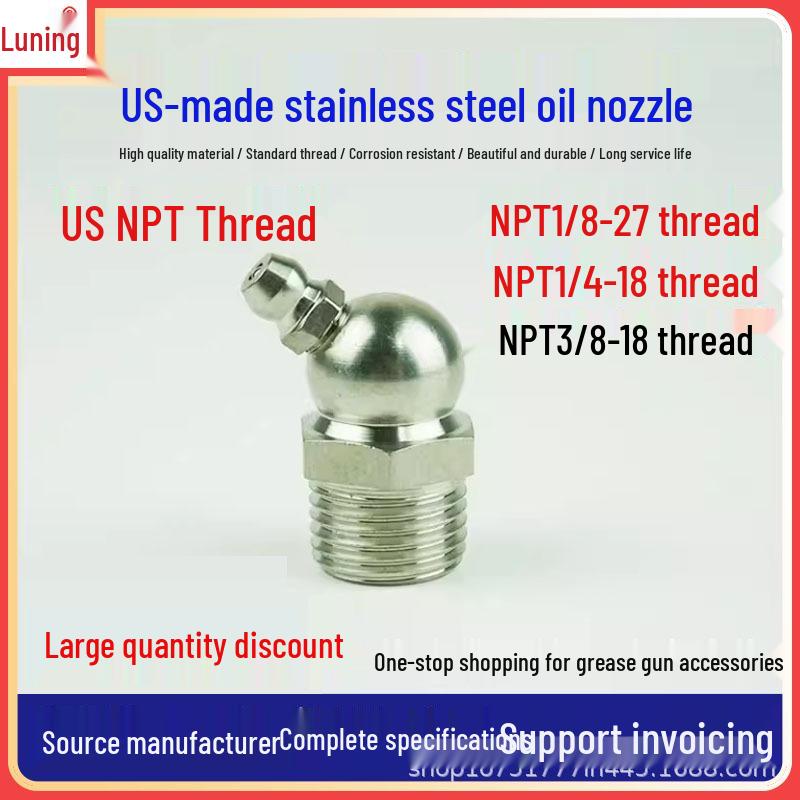 Nipplo di ingrassaggio dritto in acciaio inox NPT e coppa di pressione 1/8, 1/4, 3/8 Gomito