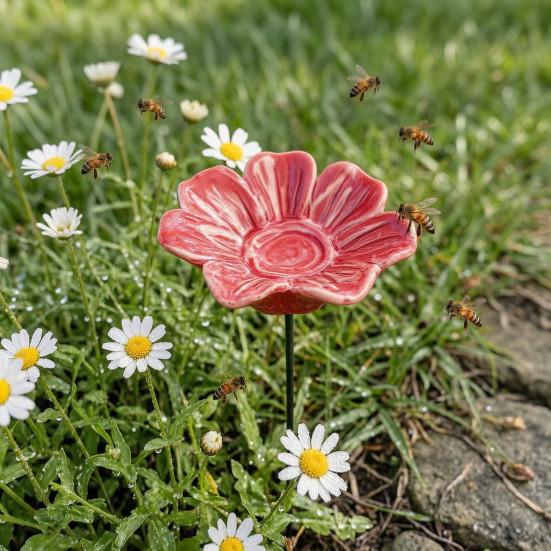 Bee Watering Station, with Realistic Flower Design, Ceramic Bee Waterer Arrangement Bee Bath Bowl, for Outdoor Patio Decor