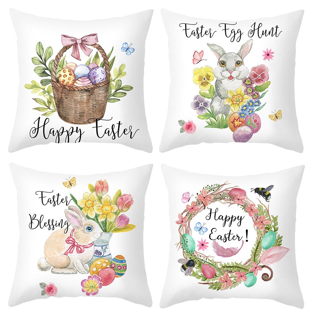 Cute Cartoon Rabbit Easter Pillow Cover New Sofa Cushion Cover Peach Leather Velvet Head Pillow Cover Premium Durable