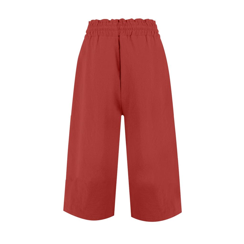 Women's Square Pocket Elastic Waist Cropped Pants Casual Cotton And Linen Pants