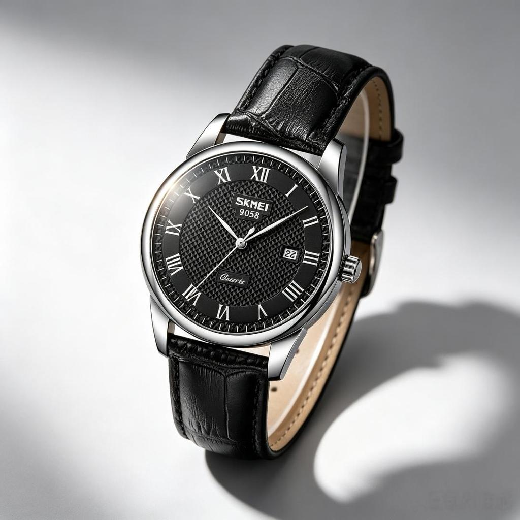 Unisex Quarzuhr SKMEI Römische Ziffern Lederarmband 30M Wasserdicht 9058