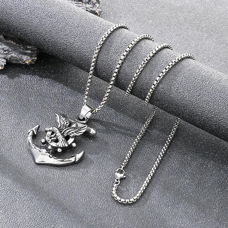 Dark Retro Hip-hop Boys  Necklace Street Punk Retro Versatile Anchor Men s Pendant Necklace 60CM