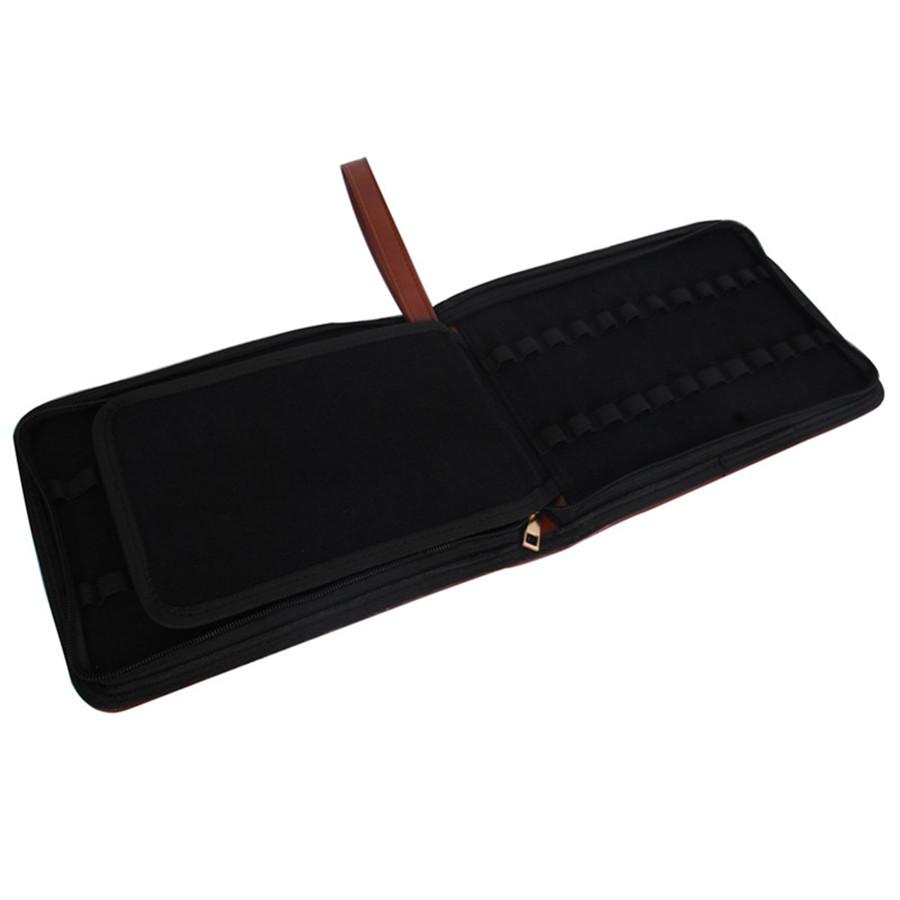 24 Brown Pencil Bag Pen Case for Fountain Pen, PU Holder Display Pouch Storage Large Capacity Waterproof Office Business