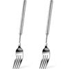 2 PCS Silver Extendable Fork Long Fork Prank 8.6 To 24.8in Expandable Telescoping Extension Forks for Jokes, Telescopic Stainless Steel Dinner Forks