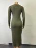 2025 Autumn/Winter Bestseller: European and American Women's Long-Sleeved Round Neck Slit Knit Dress.