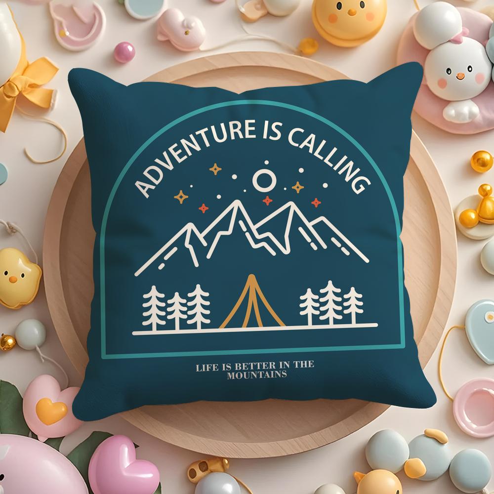 Camping Outdoor Logo Cushion Cover Plush Fabric Soft Double-Sided Printed Sofa Warm Winter Home Gift Pillow Case