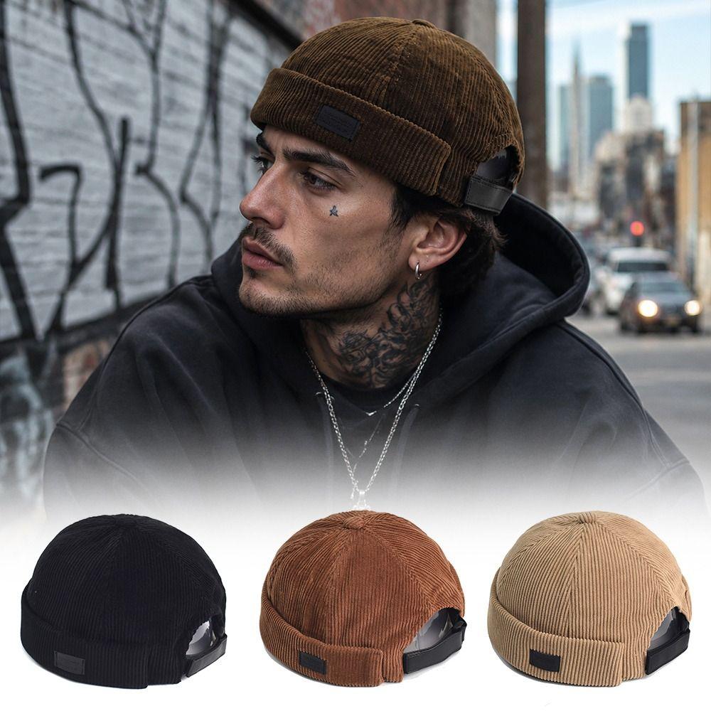 Adjustable Brimless Cap Soft Corduroy Dome Hat Casual Beanie Hat  Street Fashion Matching