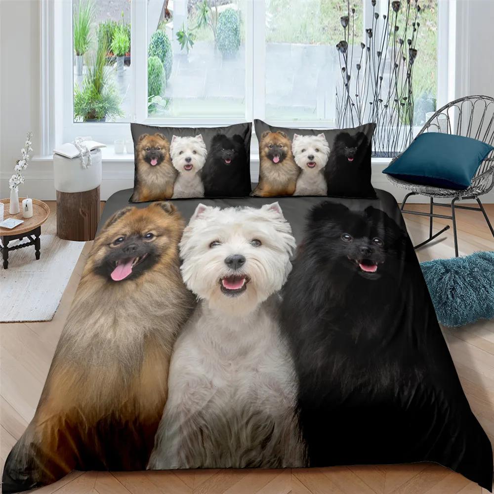 3D Dog King Queen Full Twin Duvet Cover Funny Puppy Bedding Set Teens Adult Kawaii Pet Animal White 2/3pcs Polyester Quilt Cover