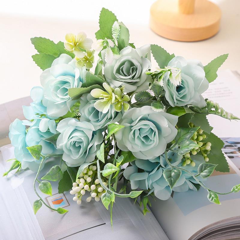 4 Pcs Artificial Rose Hydrangea Bouquet 26cm Silk Fake Flowers for Wedding Home Indoor Decoration