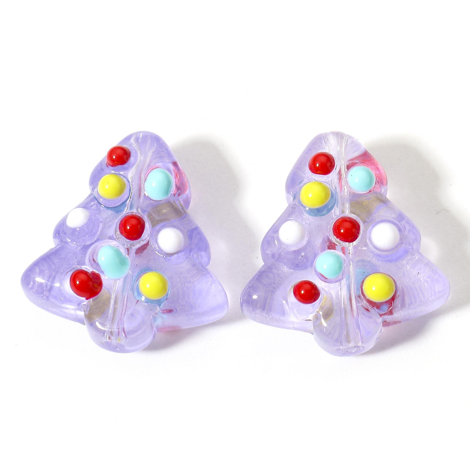 

2PCs Lampwork Glass Beads Christmas Tree Multicolor Enamel Bead For DIY Charm Jewelry Making About 16mm x 15mm, Hole: Approx 1mm фіолетовий