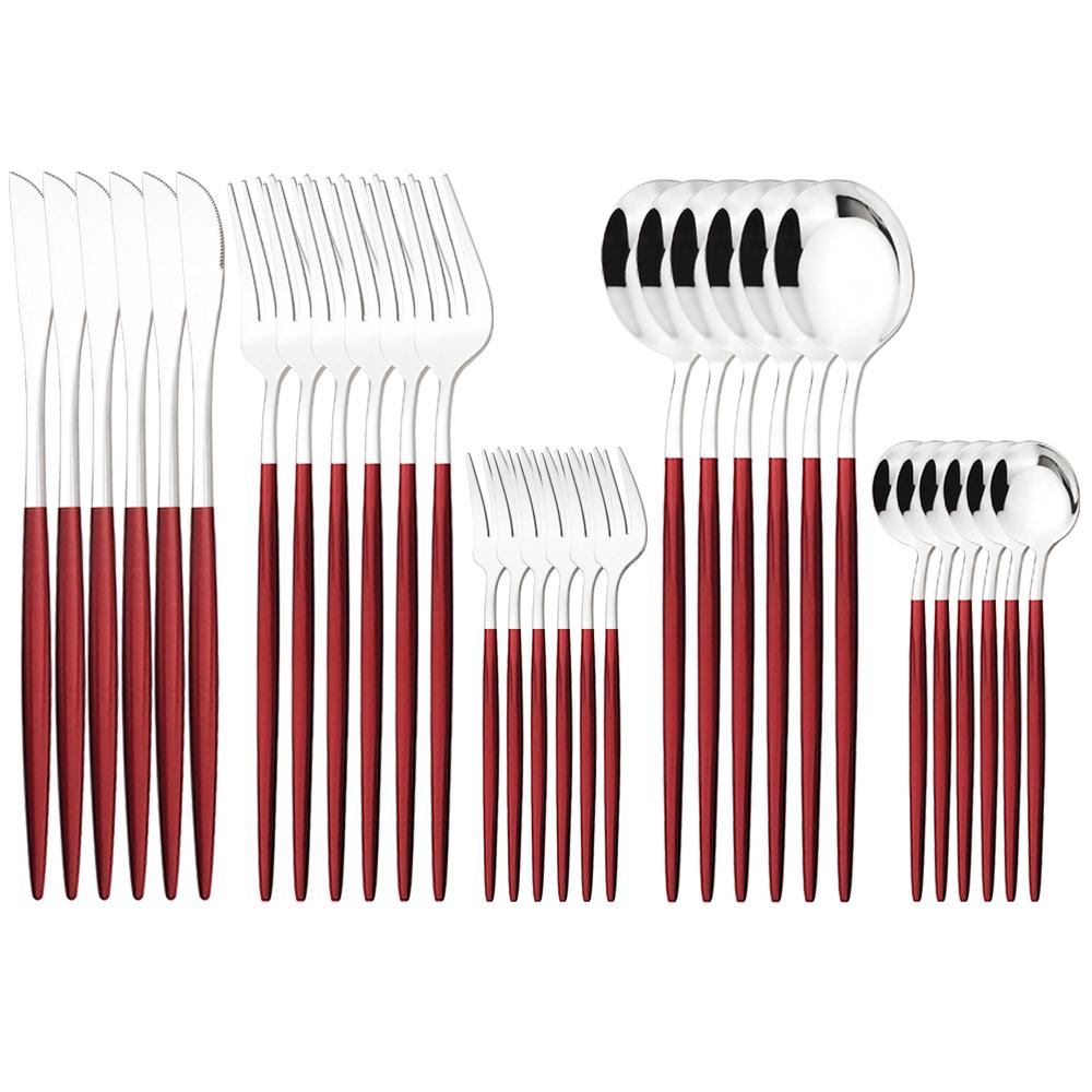 30Pcs Gold Dinnerware Cutlery Set High Quality Stainless Steel Flatware Knife Teaspoon Fork Tableware Western Kitchen Silverware