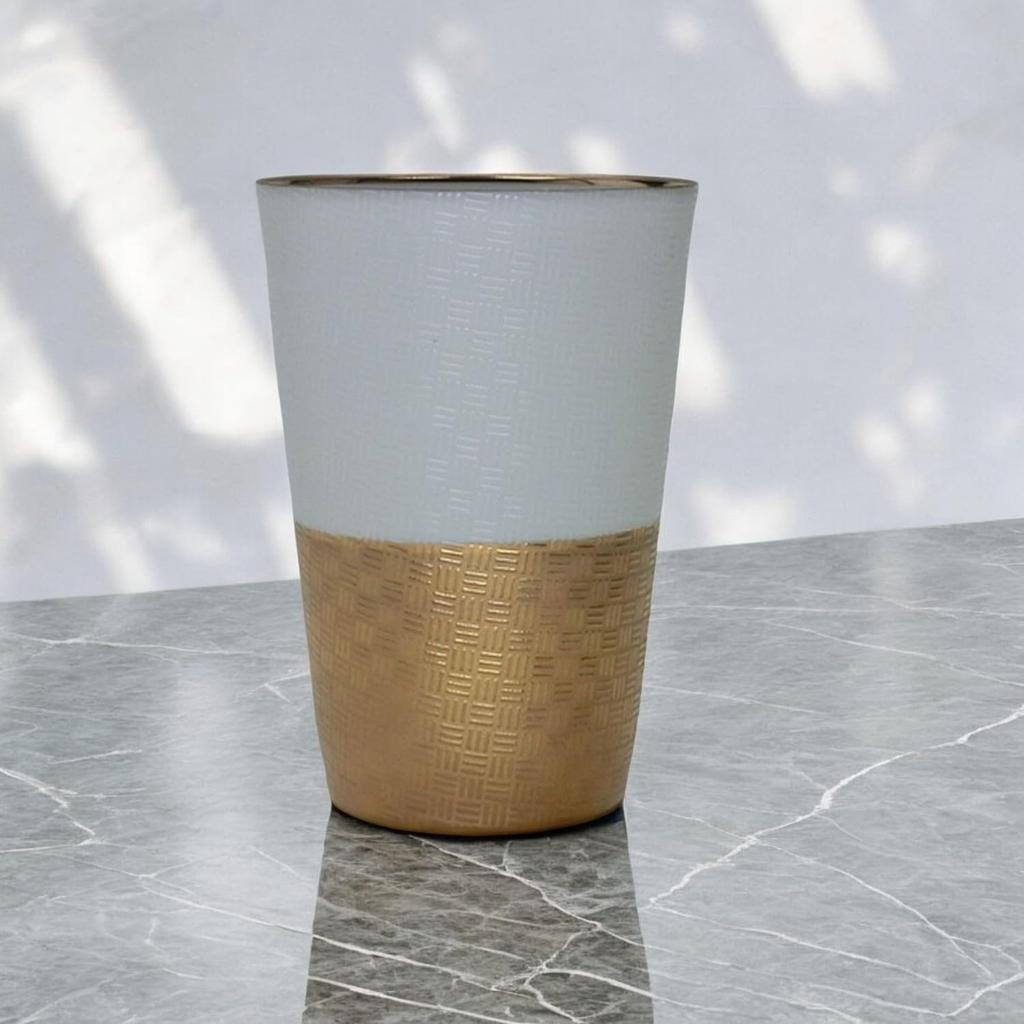 Transparent Ajiro Wooden Made in Japan J-kitchens Ultra-Thin Tumbler, Gold, Pattern, 370ml, Box,