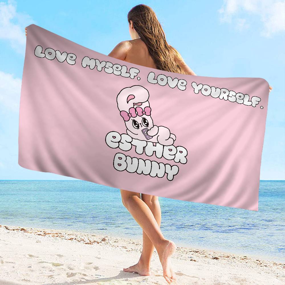 E-Esther Bunny Cartoon Microfiber Printed Beach Towel Mountain Climbing Yoga Beach Swimming Running Absorbent Soft Towel