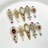 10Pcs Luxury Retro Religious Long Stiletto Nail Art Stickers Cross Angel Handmade Wearable Acrylic Fake Nails For Women