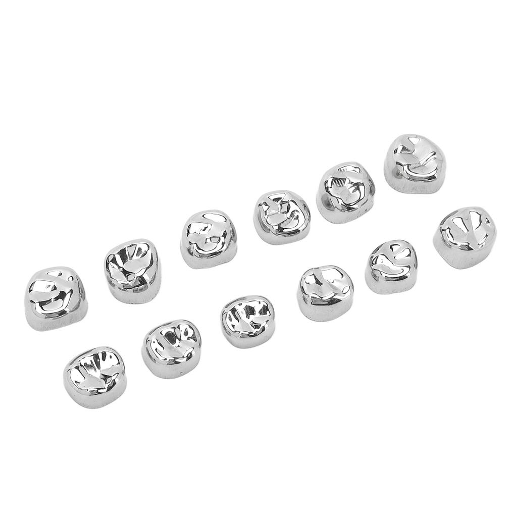 12pcs Dental Molar Metal Crowns Stainless Steel Restore Chewing Function Dental Molar Metal Crowns for Adults