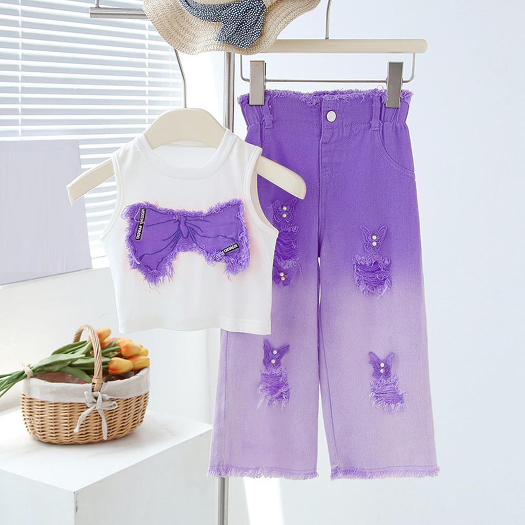 Mädchenmode Ärmelloses Distressed Denim Zweiteiler für ältere Kinder