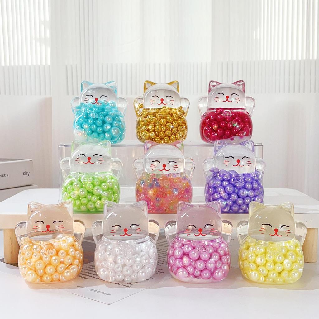 Luminous Glitter Lucky Cat Desktop Figurine with Flowing Sand