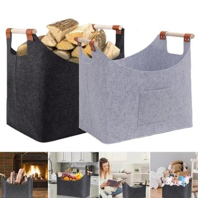 Extra Large Felt Firewood Basket Heavy Duty Clothes Storage Basket Fireplace Wood Bag  Wood Storage