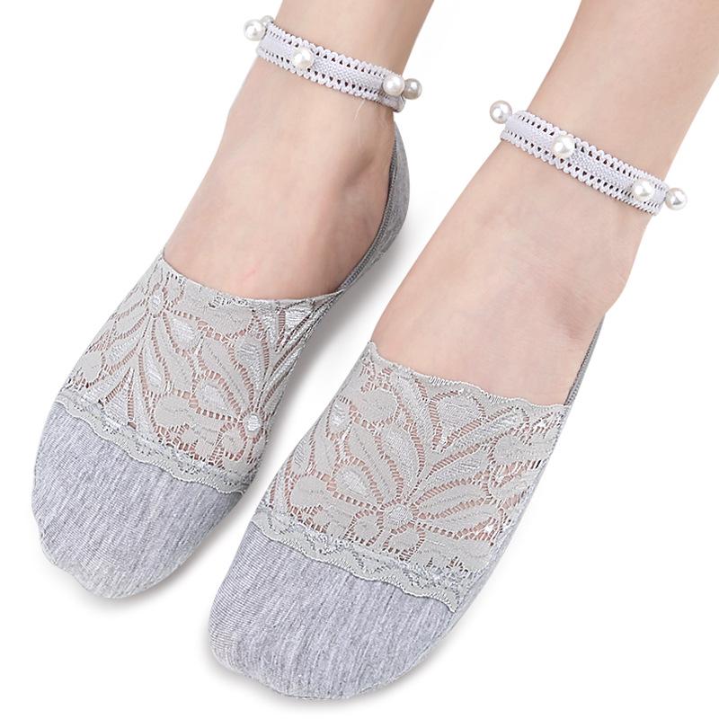 Новый стиль кружевные носки-лодочки с жемчугом - Женские низкие нескользящие невидимые носки One Size