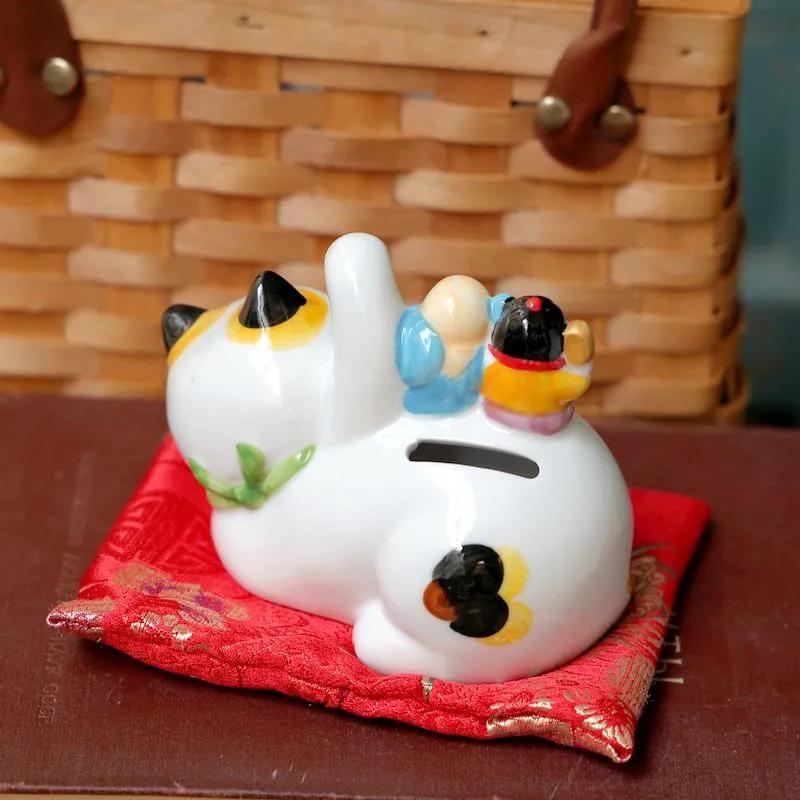 Maneki Neko Figurines, Japanese-style Cat Dolls, Ceramic Piggy Banks, Gifts for Children and Adults, for Friends