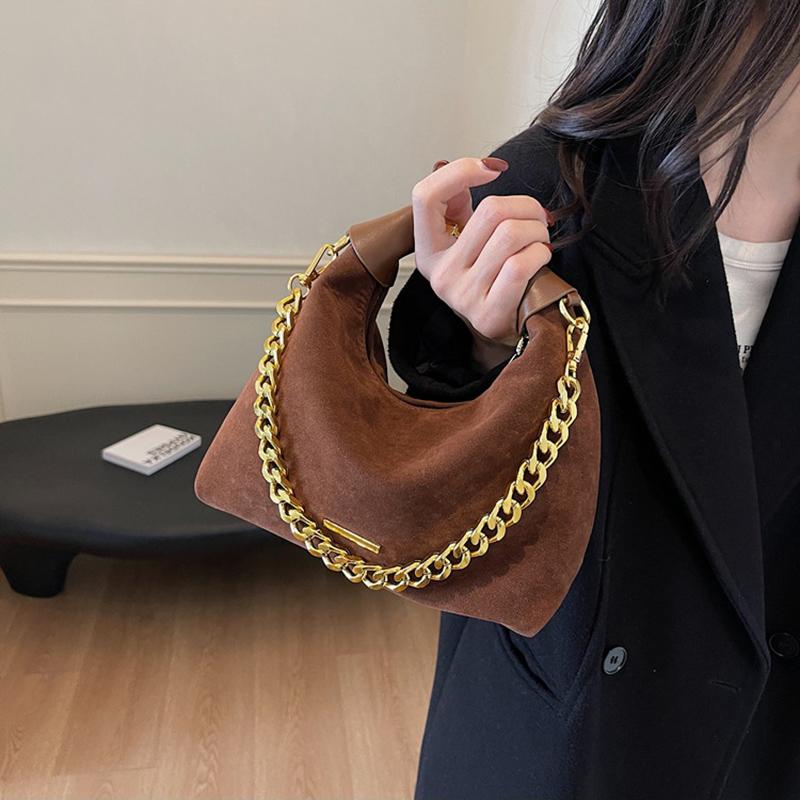 French Style Versatile Suede Handbag Women's Casual Crossbody Bag Retro Texture Single Shoulder Bag Neutral Minimalist Style