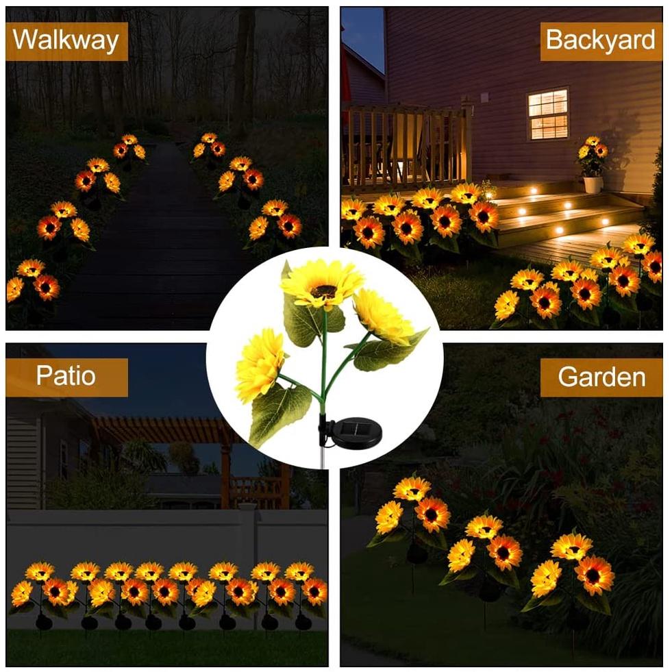 3 Head LED Solar Sunflower Waterproof LED Lights For Home Garden Patio Lawn Backyard Pathway Decoration