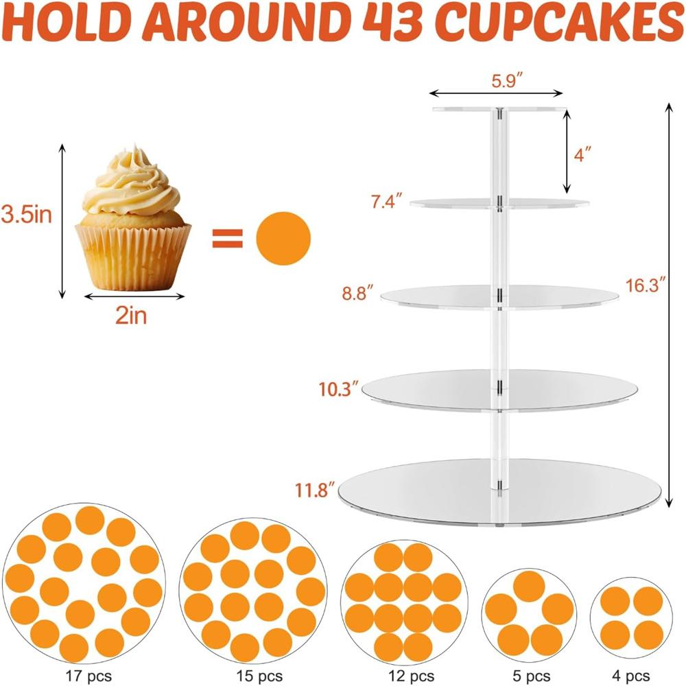 3/4/5 Tier Acrylic Round Cupcake Stand Clear Birthday Cupcake Stand Holder Dessert Display for Wedding Birthday Christmas Party