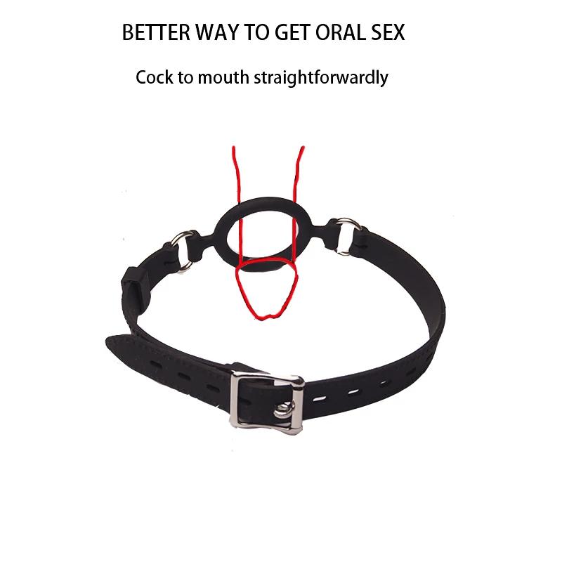 Full Silicone O Ring Gag Strap,Open Mouth Bite Gag,Fetish Oral Fixation  Toys,Sex Slave Bondage Muzzle SM Couple Flirt Tools