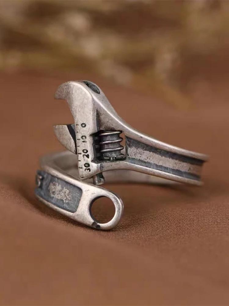 Werkzeug Schraubenschlüssel Offener Ring Silberbeschichtet Verstellbarer Ring Herren Motorrad Fahrrad Fahren Hip Hop Rock Trend Schmuck