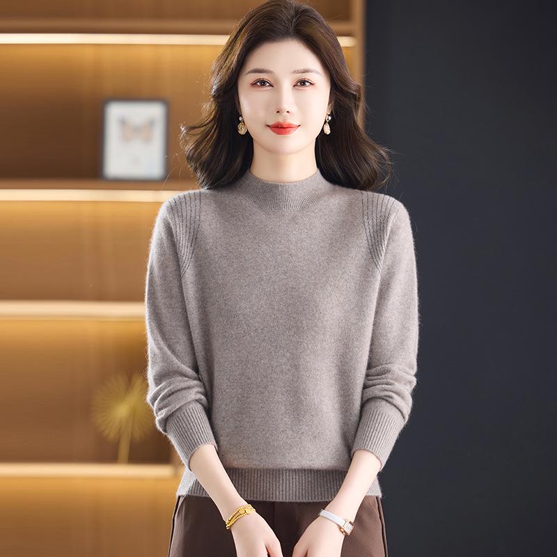 Women's Premium Wool Half-high Collar Winter Sweater - Warm Base Layer for Middle-aged & Elderly