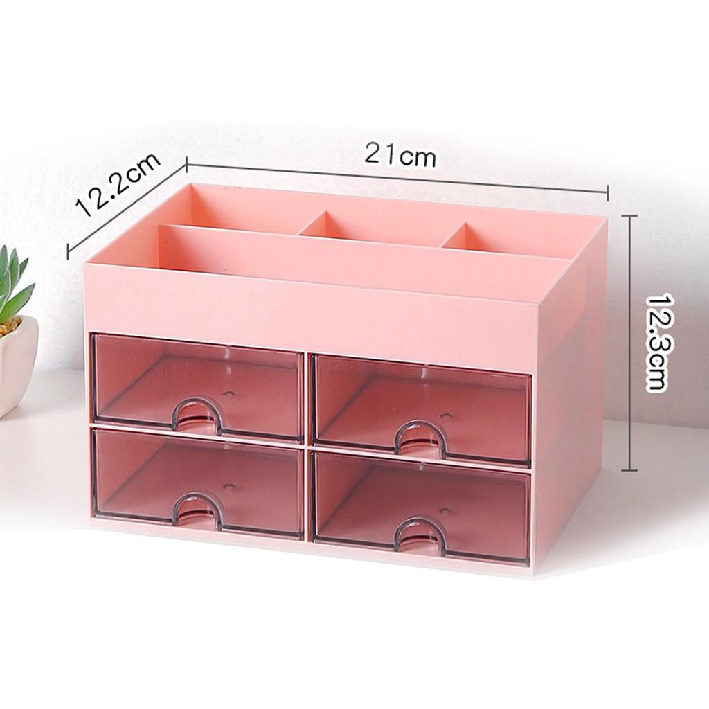Suport roz pentru pixuri pentru masă, organizează, cutie mică și convenabilă de depozitare pentru uz la birou și acasă, birou cu 4 sertare, depozitare, multifuncțional, articole,
