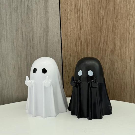 Langefinger Spøkelsesfigur Resin Spøkelsesfigur som gir fingeren Spøkelsesstatue for Skrivebord Skap Hjem Halloween Dekor