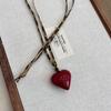 Red Floral Heart Necklace for Women - High-End 2024 Korean Fashion Sweater Chain for Autumn/Winter
