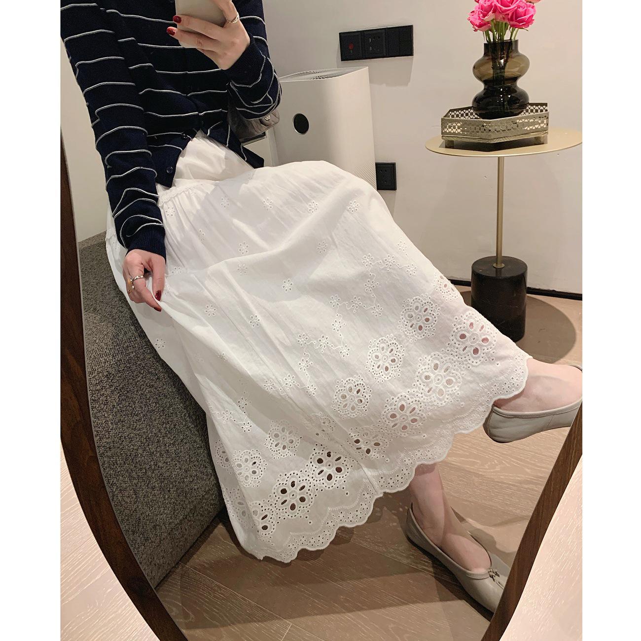 Women s High Waist Retro Lace White A-Line Skirt - Long, Layered, Wide Hem, Trendy Spring/Summer 2026 One Size