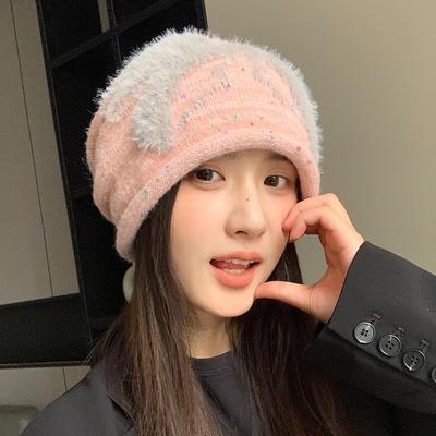 Cute Bow Knitted Wool Hat Autumn and Winter Hat Women's Warm Versatile Pile Hat Show Face Small Cold Hat