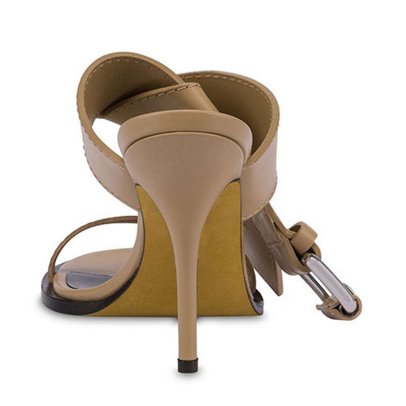 Soleist Women Summer High Heeled Shoes For Woman Big Buckle Round Toe Lather Thin Heels Sandals Ladies Sexy Peep Toe Belt Outdoors Pumps