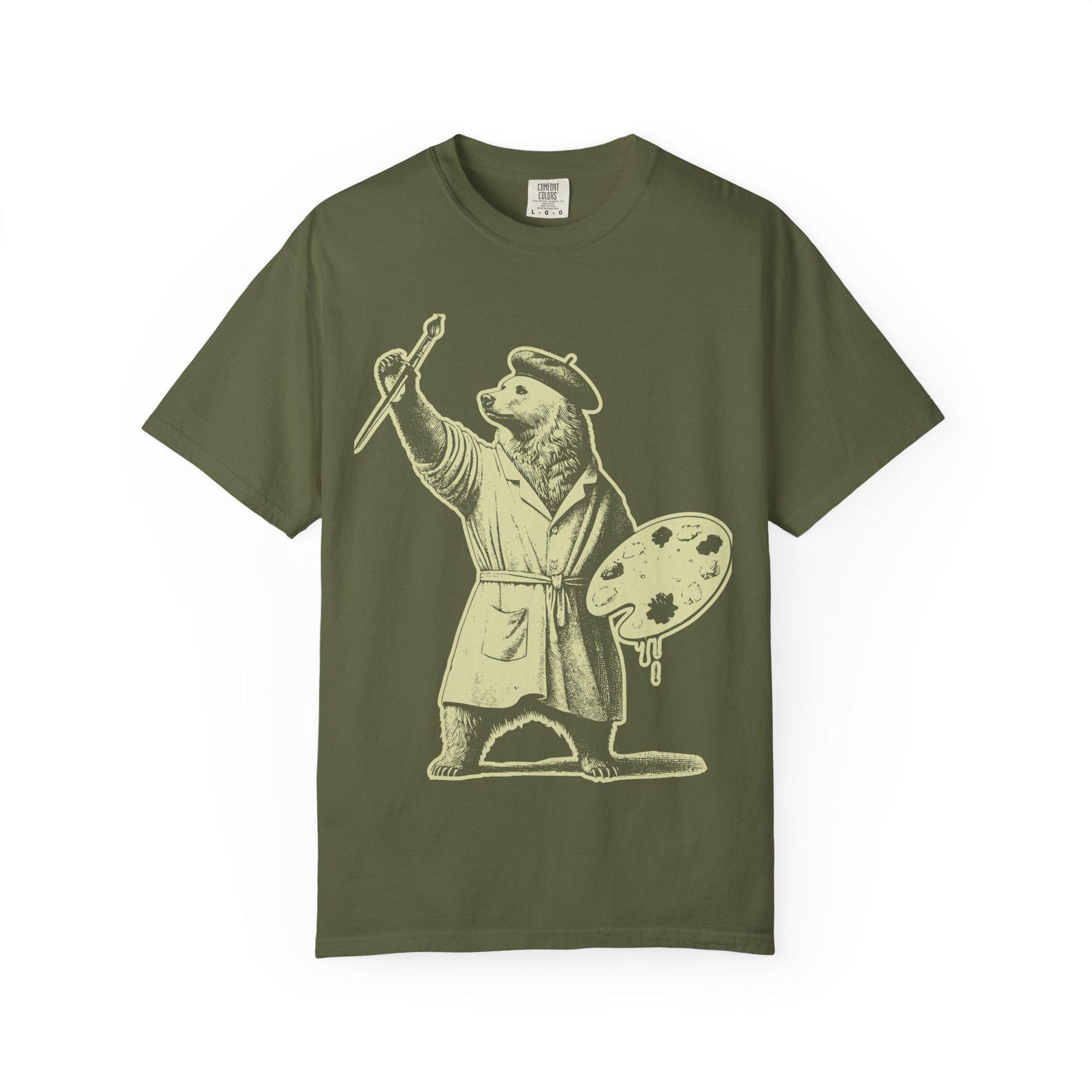 Bear Line Art T-Shirt: Garment-Dyed Cotton, Art Lover Gift S