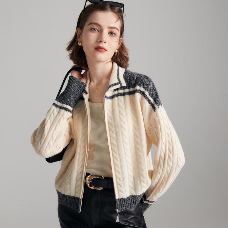 PALUOPO Women's Contrast Color Pure Cashmere Cardigan