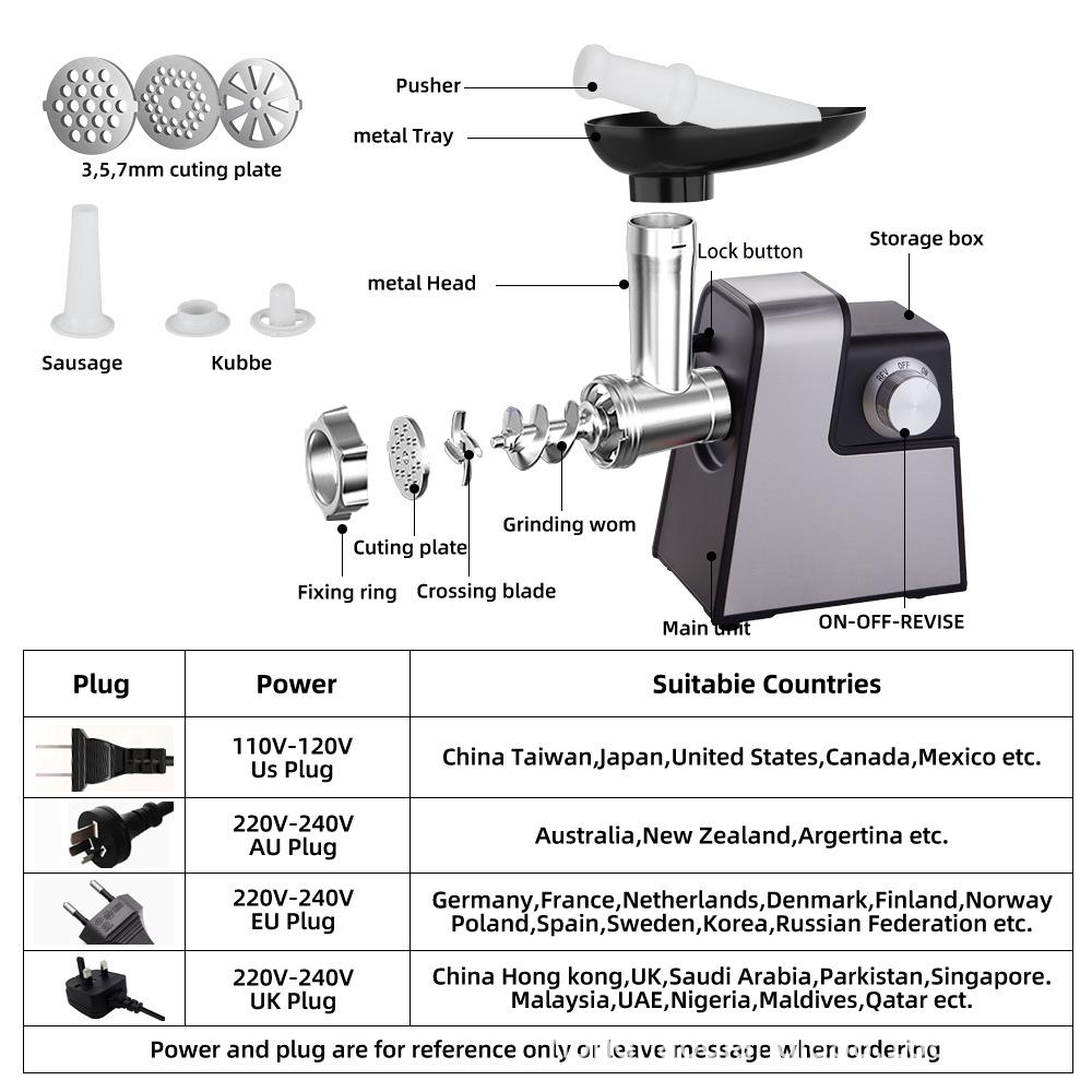 Cross Electric Meat Grinder & Sausage Stuffer with Vegetable Cutter, 220V/110V