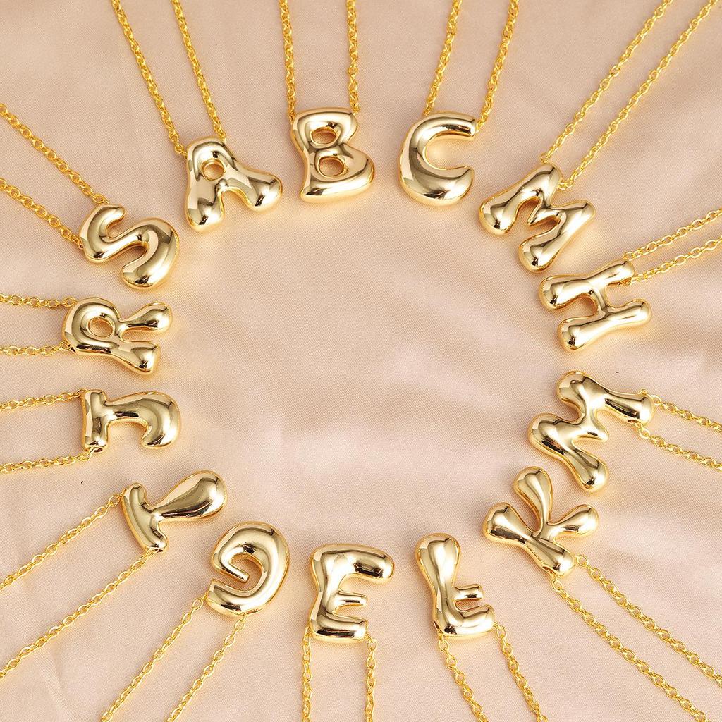 Charming Chubby Brass Polished 26-Letter Silver Pendant Necklace for Women