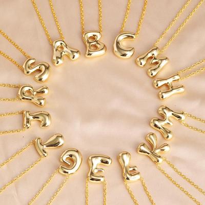 Charming Chubby Brass Polished 26-Letter Silver Pendant Necklace for Women