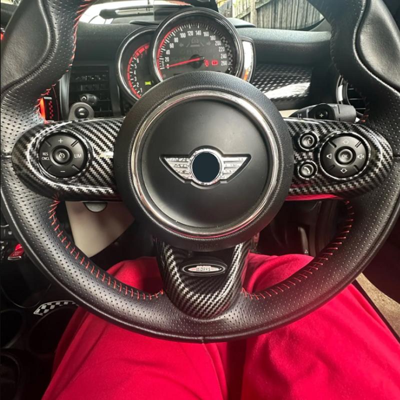 For BMW MINI Cooper F54 F55 F56 F57 F60 ABS Carbon Texture Car Steering Wheel Panel Frame Stickers Cover Trim Accessories