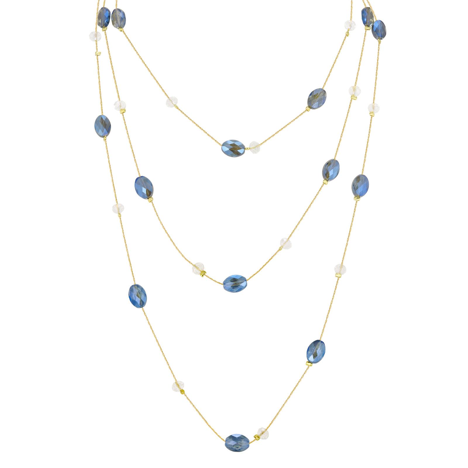 

Long Blue Crystal Necklaces for Women, Layered Long Statement Necklace CZ Stone, Sweater Chain Jewelry