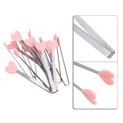 10pcs Silicon Tips Mini Food Tongs Heart-Shaped Cooking Tongs With Silicon Tips Food Tongs Cute Cartoon Meal Tongs Baking Clip