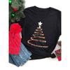 Women's Red Christmas Tree Print Short Sleeve T-Shirt Casual Crew Neck Top with White Spiral Tree Golden